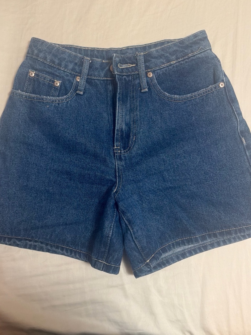 High-Rise Dark Blue Denim Shorts
